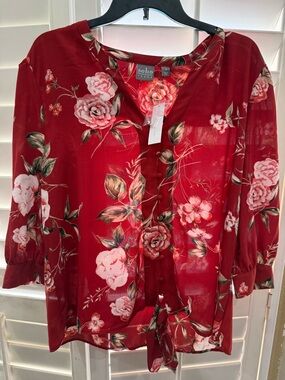NWT - Soho Red Floral Tie-Front Blouse